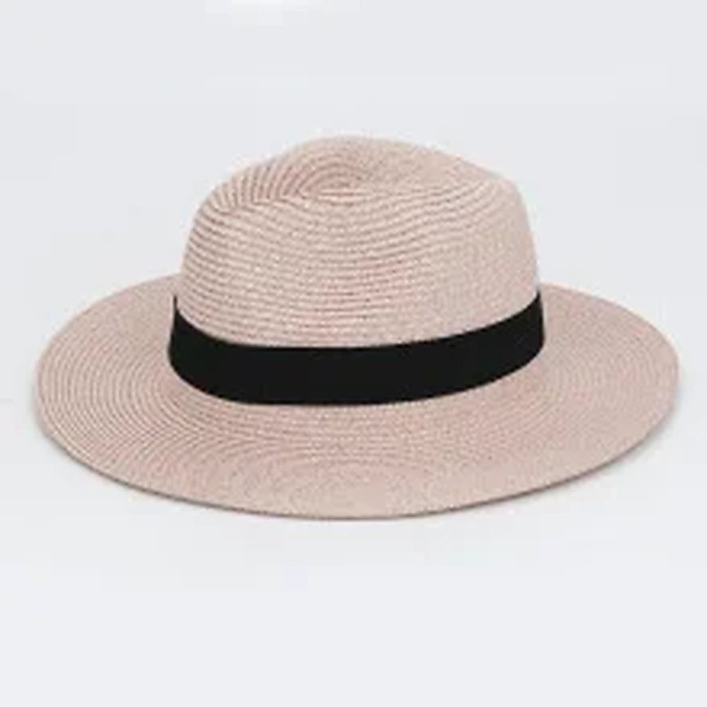 Sombrero Fedora de Paja con Banda en Beige Rosado | HA2112128