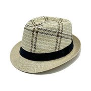 Sombrero Fedora de Paja a Cuadros en Beige Claro Gris | HA2504096