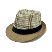 Sombrero Fedora de Paja a Cuadros en Beige Claro Gris | HA2504096