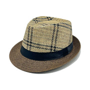 Sombrero Fedora de Paja a Cuadros en Beige Claro Gris | HA2504096